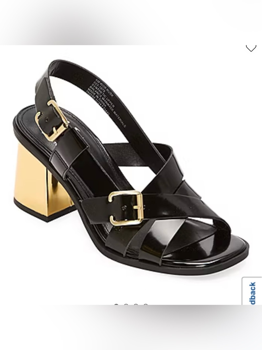 NWB Worthington Black Patent Leather Rusk  Heel Sandal with Gold Accents size 8M